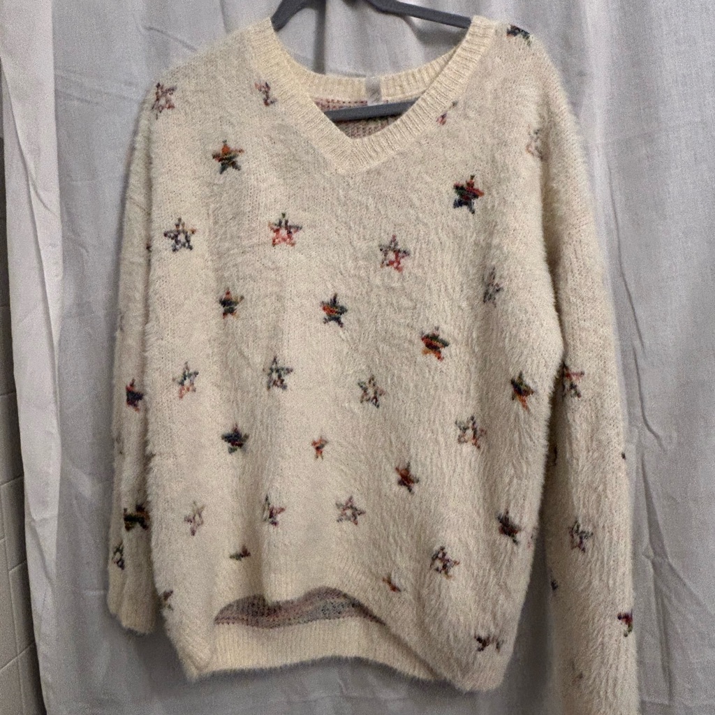 Love Cream V-Neck Sweater With Whimsical Design
